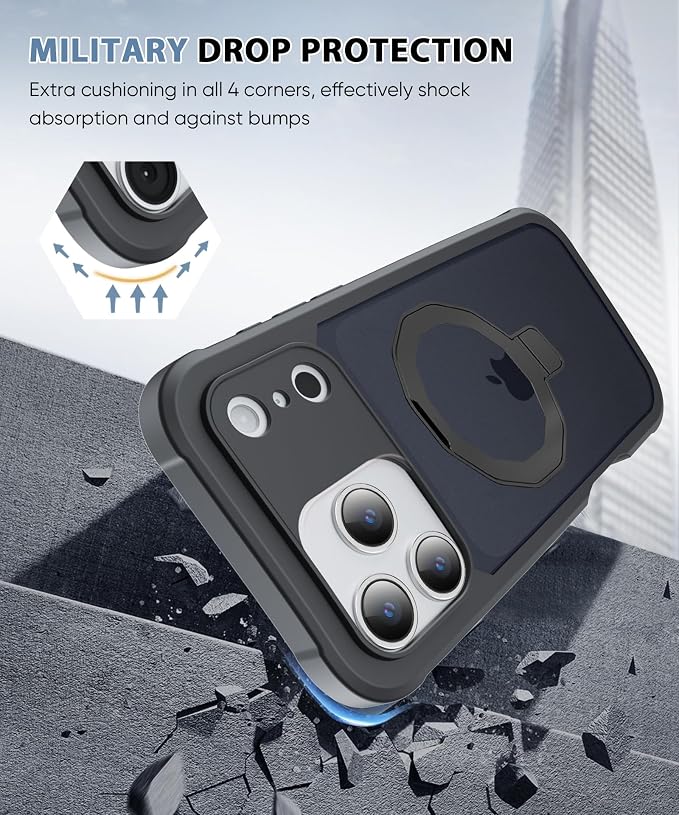 for iPhone 17 Pro Max Case with Screen Protector, Built-in Seamless Stand, [Compatible with MagSafe] Protective Shockproof Phone Case, Magnetic Cover for iPhone 17 ProMax 6.9 Inch - Black
