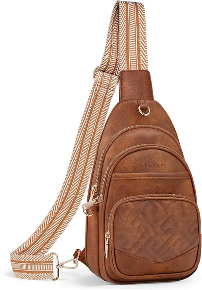 Anti Theft Crossbody Bags for Women, RFID Vegan Leather Sling Purse for Travel, Chest Bag, Cross Body Purses & Fanny Packs(Brown) | Multi-Pocket, 8 RFID Card Slots, Structured bag, Quilted Design