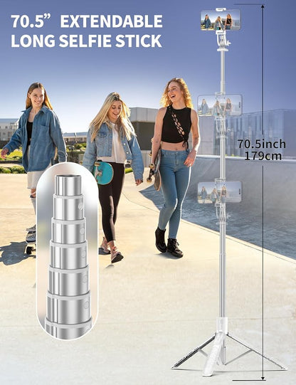 71" Selfie Stick, Smartphone Tripod Stand All-in-1 with Remote, Travel Tripod for iPhone, Extendable Cell Phone Tripods for Selfie/Video Recording/Photo/Live Stream/Vlog
