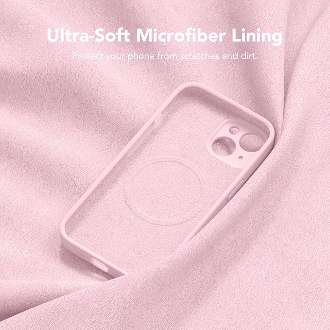 Magnetic for iPhone 15 Plus Case, Compatible with MagSafe, [Full Camera Protection][Screen Protector] Silicone Shockproof Protective Phone Case for iPhone 15 Plus 6.7", Chalk Pink