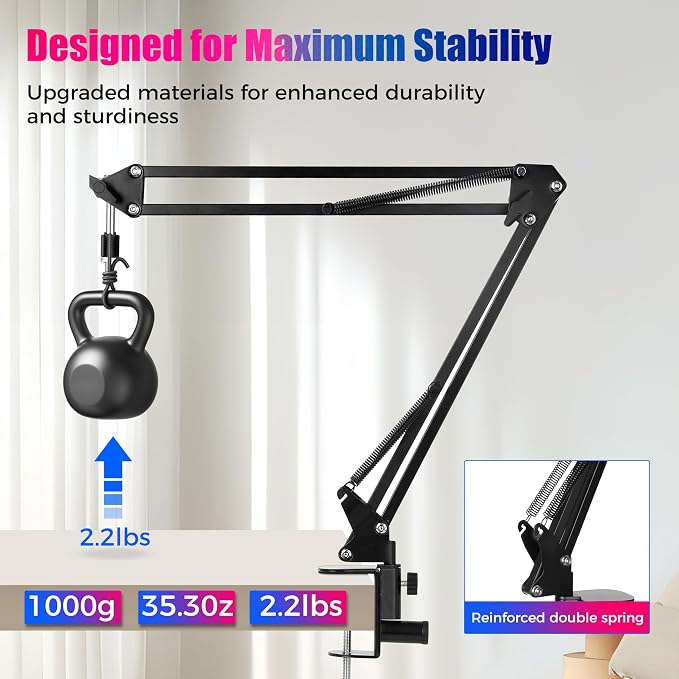 30" Magic Arm Holder w Clamp - Overhead Phone Mount for Desk, Smooth 360° 1/4" & 5/8" Thread Webcam Stand for Phone, Tablet, Webcam, Mic, Camera - Content Creators & Streaming