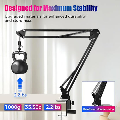 30" Magic Arm Holder w Clamp - Overhead Phone Mount for Desk, Smooth 360° 1/4" & 5/8" Thread Webcam Stand for Phone, Tablet, Webcam, Mic, Camera - Content Creators & Streaming