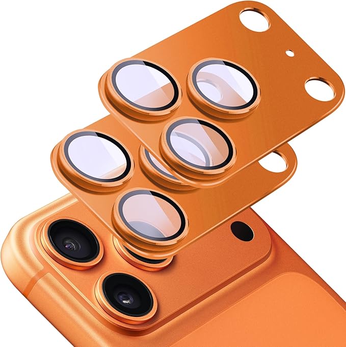 2-Pack Shatterproof Camera Lens Protector for iPhone 17 Pro |AR Tempered Glass Strong Adsorption Metal Camera Cover Screen(Orange)