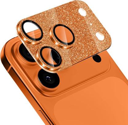 Camera Lens Protector for iPhone 17 Pro Max, Bling Glitter Camera Cover with 9H Tempered Glass Metal Ring, Anti-Scratch Lens Protector for iPhone 17 Pro Max (Glitter - Orange)