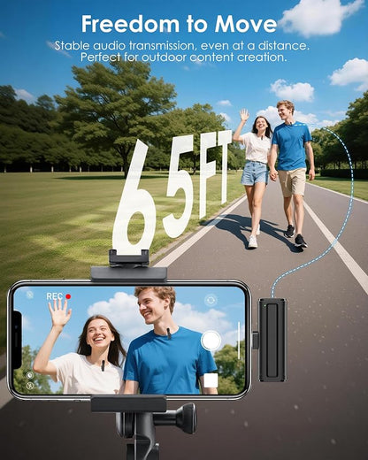 Wireless Mini Microphone for iPhone, iPad, Android, 2 Pack Lavalier Mic with 360° Rotatable Clip, Plug and Play Noise Reduction USB-C Mic for Video Recording YouTube TikTok Podcast Content Creators