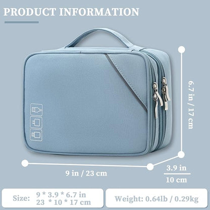 Lanola Custom Personalized Travel Cable Organizer Bag, Electronic Accessories Case Portable Double Layer Cable Storage Bag with DIY Dividers & Custom Photo Text - Light blue