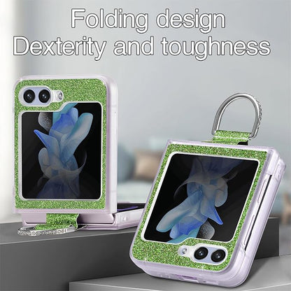 Bling Glitter Case for Samsung Galaxy Z Flip 6 with Ring Holder,Women Girls Cute Phone Case Non Slip Ultra Slim TPU Bumper Shockproof Protective Case for Galaxy Z Flip 6 5G 2024,Green