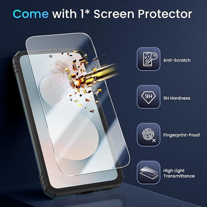Caka for Samsung Galaxy S25 FE Case [HD Screen Protector] [Full Camera Lens Cover] [360°Rotated Kickstand Ring] [Heavy Duty Protection] Hard Rugged Protective Phone Cover for S25 FE - Alpine Green