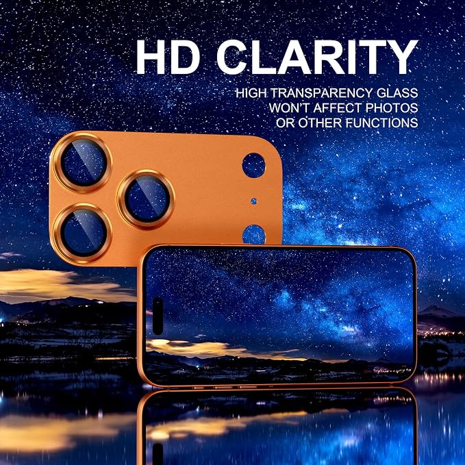 Choiche Compatible for iPhone 17 Pro Camera Lens Protector, Strong Adsorption Camera Cover with 9H Tempered Glass Lens Screen Protector Metal Ring Decoration Accessories 6.3-inch (Orange)