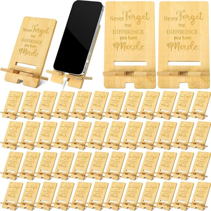 Ripeng 60 Pcs Employee Appreciation Gifts Bulk Bamboo Phone Stand for Desk Office Worker Thank You Gift for Administrative Team Coworkers Staff Graduation Nurse Teacher Week (Difference Made)