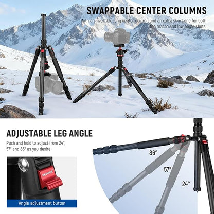 NEEWER Basics Carbon Fiber Travel Tripod Monopod, 64" Compact Lightweight Portable Camera Cell Phone Holder Stand Compatible with iPhone Video Recording, Arca Type Ball Head, Max Load 13.2 lbs, TP17B
