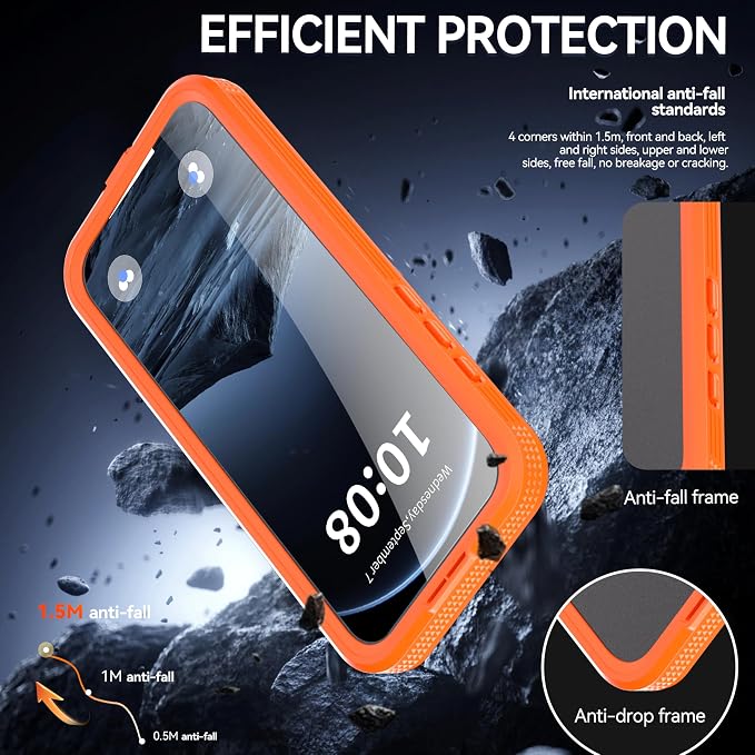 Guppy for iPhone 17 Pro Max Magnetic Waterproof Case, Built-in Screen Protector [IP68 Waterproof][14FT Military Drop proof]360° Full Body Protection Dustproof Shockproof Heavy Duty Rugged Case, Orenge
