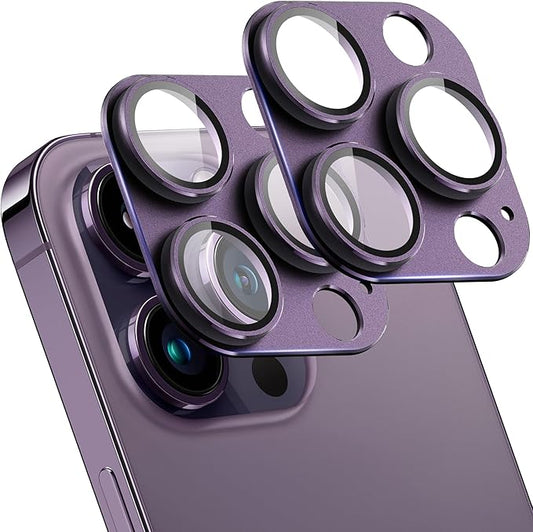 2 Pack Camera Lens Protector for iPhone 14 Pro/14 Pro Max,Metal AR Tempered Glass Rear Camera Screen Cover,Anti-Scratch,Strong Adsorption,Case Friendly, Easy to Install-Dark purple