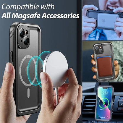 SPORTLINK for iPhone 13 Case Waterproof - Buit in Screen Protector [Compatible with MagSafe][IP68 Underwater][6.6FT Military Dropproof][Dustproof] Full Body Shockproof Case 6.1" Black