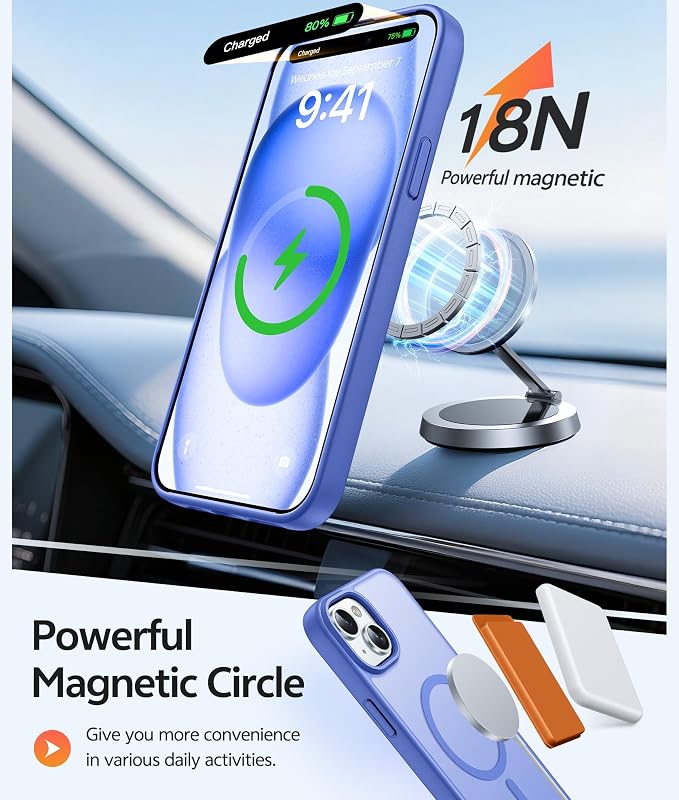 FNTCASE for iPhone 15 Case: for iPhone 14 & iPhone 13 Case | Magnetic Frosted Translucent Slim Shockproof Cell Phone Cover | Military Grade Protection Drop Proof Tough Protective Cases - Ultramarine | Magnetic, Frosted, Translucent, Slim, Shockproof
