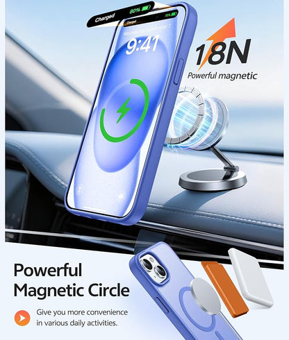 FNTCASE for iPhone 15 Case: for iPhone 14 & iPhone 13 Case | Magnetic Frosted Translucent Slim Shockproof Cell Phone Cover | Military Grade Protection Drop Proof Tough Protective Cases - Ultramarine | Magnetic, Frosted, Translucent, Slim, Shockproof