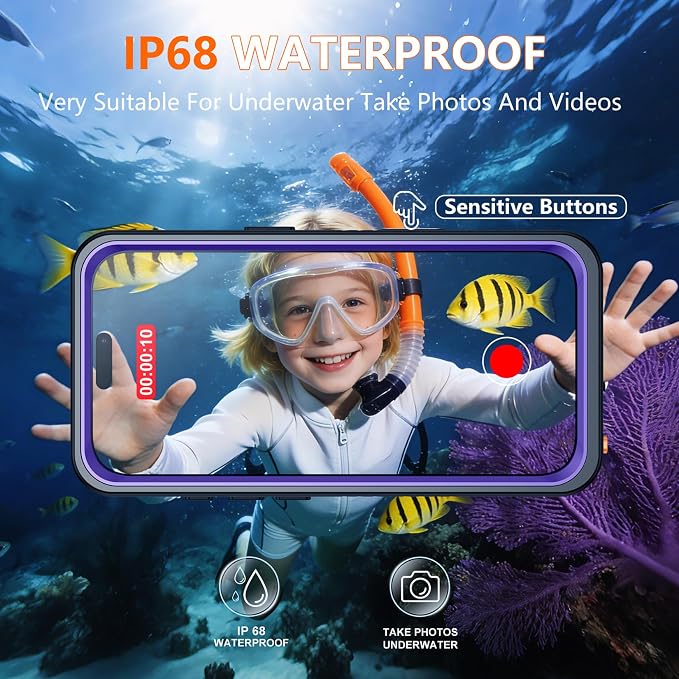 SPIDERCASE for iPhone 17 Case Waterproof, Built-in Lens & Screen Protector, Full Heavy Duty Protection, 12FT Military Shockproof, Dustproof, Anti-Scratched Phone Case,Purple/Clear