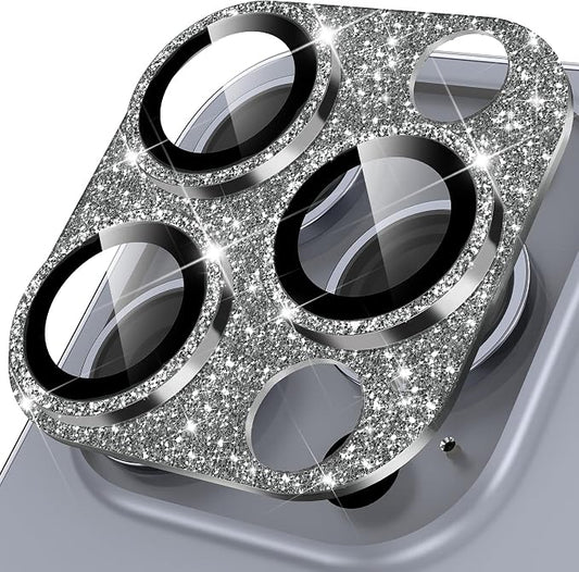 YWXTW for iPhone 16 Pro/iPhone 16 Pro Max Camera Lens Protector, [New Glitter Design] Full Bling Sparkly Diamond Tempered Glass Screen Protector Metal Camera Cover Accessories (Natural Titanium)