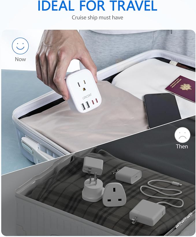 LENCENT Australia New Zealand Power Plug Adapter, US to Australia Adapter | Plug Adapter with 4 Outlets, 4 USB Ports(2 USB C), Type I Plug Converter for US to AU Argentina China Fiji, Travel Essentials