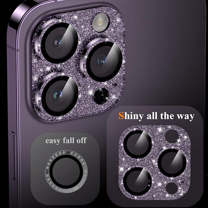 YWXTW for iPhone 14 Pro/iPhone 14 Pro Max Camera Lens Protector, [4TH Gen New Bling Design] Glitter Shiny Diamond Metal Ring Tempered Glass Back Camera Screen Protector Lens Cover (Purple)