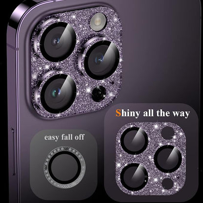 YWXTW for iPhone 14 Pro/iPhone 14 Pro Max Camera Lens Protector, [4TH Gen New Bling Design] Glitter Shiny Diamond Metal Ring Tempered Glass Back Camera Screen Protector Lens Cover (Purple)