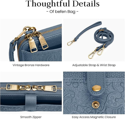 befen Leather Wristlet Wallet for Women Cell Phone Purse with Built in Wallet Vintage Leather Crossdody Bag Clutch Purse