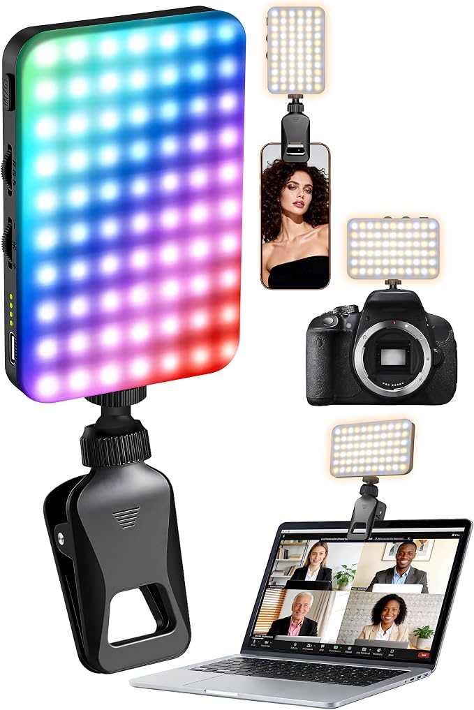 Selfie Light for Video Conference and Make Up,91 LED Clip On Light and Eye Friendly,3 Modes 10 Brightness, Rechargeable 2000mAh, Portable Compatible with Phone Laptop Webcam Zoom,Live Streaming