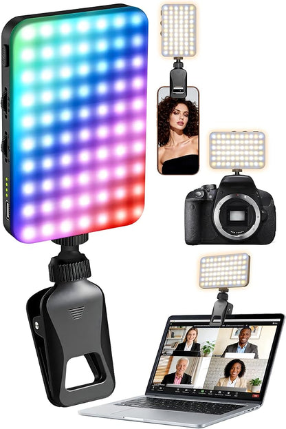 Selfie Light for Video Conference and Make Up,91 LED Clip On Light and Eye Friendly,3 Modes 10 Brightness, Rechargeable 2000mAh, Portable Compatible with Phone Laptop Webcam Zoom,Live Streaming