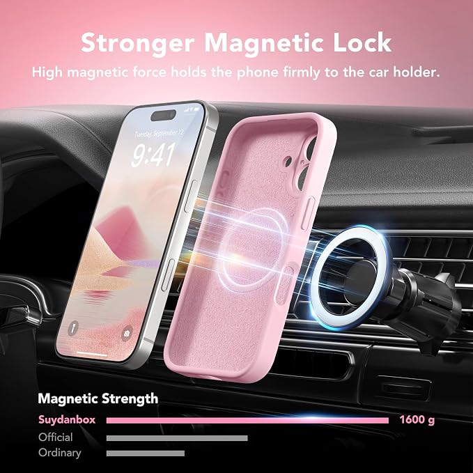 Magnetic for iPhone 16 Plus Case, Compatible with MagSafe, [Full Camera Protection][Screen Protector] Silicone Shockproof Protective Phone Case for iPhone 16 Plus 6.7", Chalk Pink
