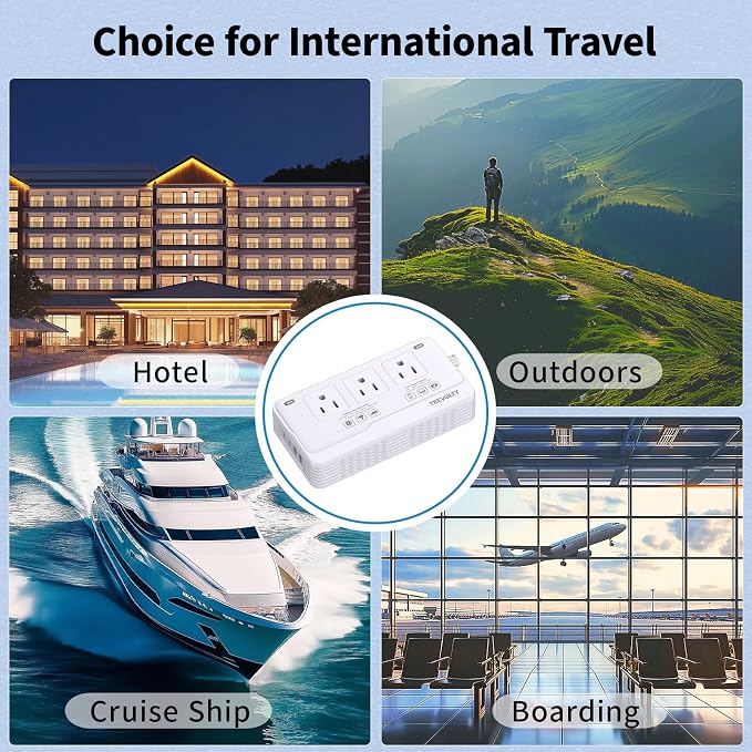 2000W Voltage Converter US to Europe, 220V to 110V Converter for European Travel with 3 AC 2 USBC 2 USBA Ports, European Travel Plug Adapter with Type C/G/I/L Power Plugs (White)