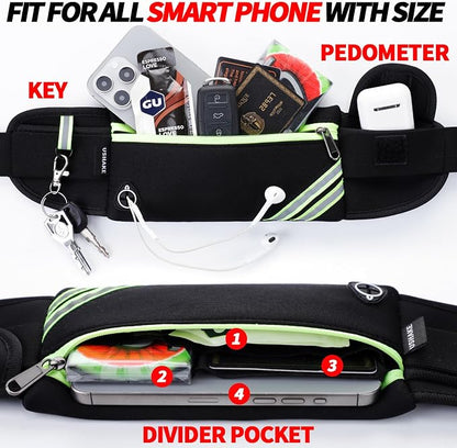 USHAKE Running Belt with Bounce-Free Pouch for iPhone and Samsung Galaxy - Ideal for Running, Walking, Cycling, and Gym Workouts
