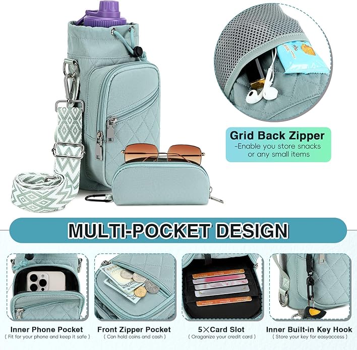 AGLOD Water Bottle Carrier Bag with Strap, Water Bottle Holder Crossbody Bags for Women Men for Walking, Hiking,Cycling