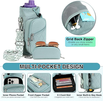 AGLOD Water Bottle Carrier Bag with Strap, Water Bottle Holder Crossbody Bags for Women Men for Walking, Hiking,Cycling