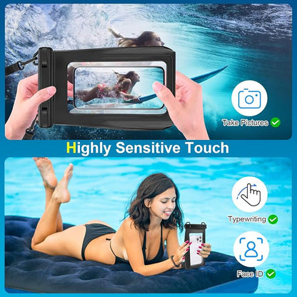 Large Waterproof Phone Pouch Floating, Universal Waterproof Phone Case for iPhone 15 Pro Max 14 Plus 13 12 11 Samsung up to 7.2'', IPX8 Water Proof Cellphone Dry Bag for Beach Pool Swimming Black