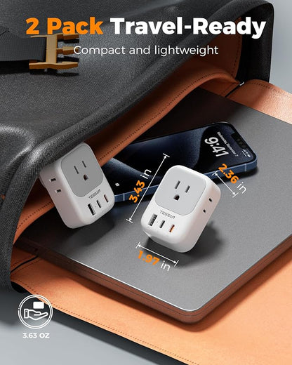 Australia Plug Adapter 2 Pack, TESSAN PD 20W New Zealand Power Adapter with 4 Outlets 3 USB Ports (2 USB-C), Type I Travel Adaptor for US to Australian Argentina China Fiji Samoa Tonga Kiribati