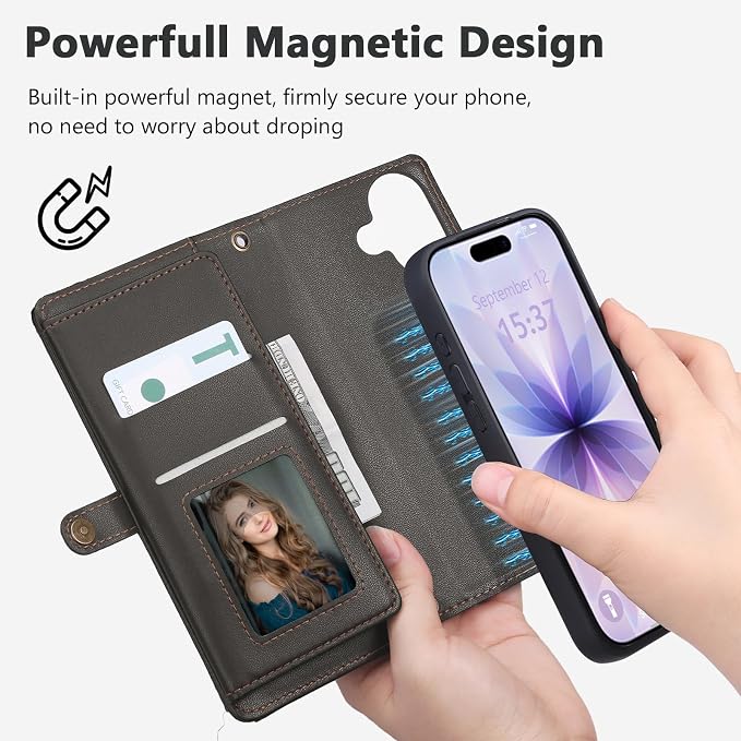 Wallet Case for iPhone 17 with Card Holder/Crossbody Wallet/Strap,[RFID Blocking][Magnetic] PU Leather Phone Case for iPhone 17,6.3 in,Black