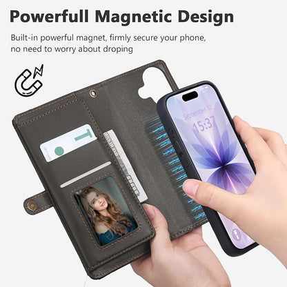Wallet Case for iPhone 17 with Card Holder/Crossbody Wallet/Strap,[RFID Blocking][Magnetic] PU Leather Phone Case for iPhone 17,6.3 in,Black