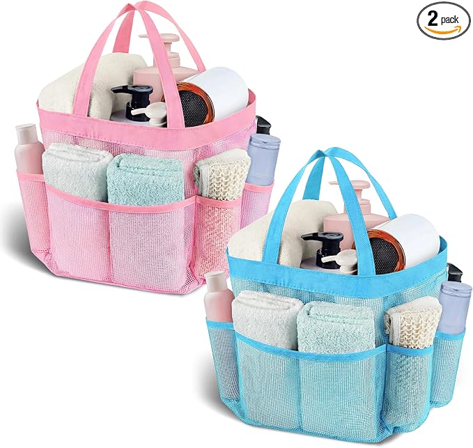Attmu 2 Pack Mesh Shower Caddy Portable, Quick Dry Hanging Shower Tote Bag for College Dorm Room Essentials, Large Capacity Caddy Dorm for Bathroom Gym Swimming