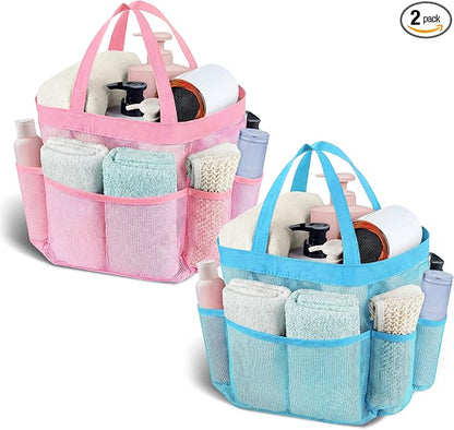 Attmu 2 Pack Mesh Shower Caddy Portable, Quick Dry Hanging Shower Tote Bag for College Dorm Room Essentials, Large Capacity Caddy Dorm for Bathroom Gym Swimming