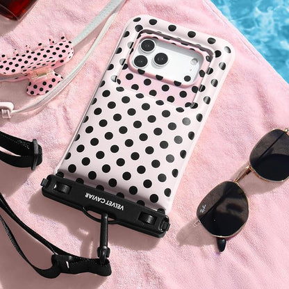 VELVET CAVIAR Waterproof Phone Pouch with Lanyard | IP68 Floating Case for iPhone & All Phones | Dry Bag for Snorkeling, Beach, Kayaking | Travel & Cruise Essentials for Women (Pink Polka Dot)