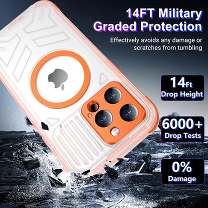 Temdan Magnetic for iPhone 15 Pro Max Case Waterproof,[Built-in Screen & Camera Protector][Full Body Shockproof][IP68 Underwater][Dustproof] Shockproof Phone Case for iPhone 15 Pro Max 6.7"-Orange