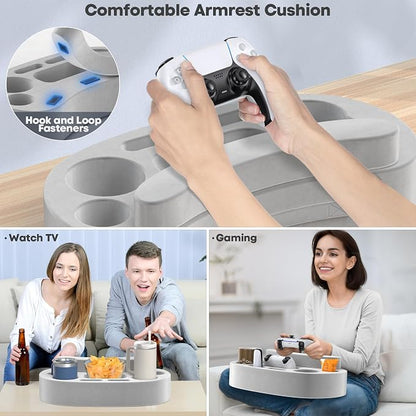 LVVIL Couch Cup Holder Pillow Tray with 6 Slots, Gaming Pillow Couch Cupholder Tray with Armrest Cushion, Couch Caddy & Buddy with Drink, Controller, Remote, Phone Holder, Gaming Snack Holder