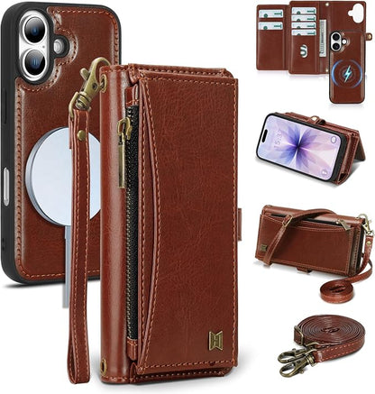 Wallet Case for iPhone 17 with Card Holder/Crossbody Wallet/Strap,[RFID Blocking][Magnetic] PU Leather Phone Case for iPhone 17,6.3 in,Brown