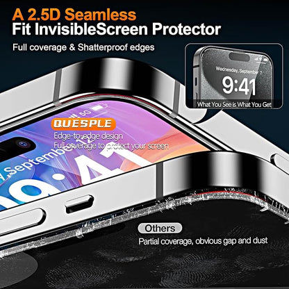 3 Pack Screen Protector for iPhone 15 Pro Max 6.7 Inch, Auto Dust Removal, 9H Hardness, Anti-Fingerprint, HD Clear Tempered Glas with Auto Alignment Kit