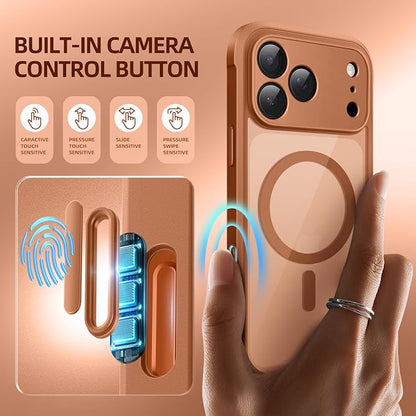BERFY for iPhone 17 Pro Case, Compatible with MagSafe, Built-in Glass Screen Protector, Camera Protection, Shockproof Full Body Phone case 6.3", Clear Dark Orange