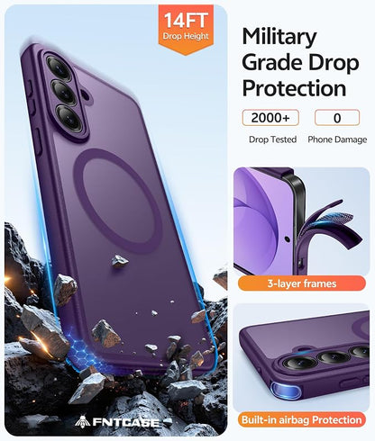 FNTCASE for Samsung Galaxy S26 Case: [Fit for Magsafe] [Full Camera Protection & Screen Protector] Translucent Matte Military Grade - Shockproof Protective Phone Cover for Samsung S 26 - Deep Purple
