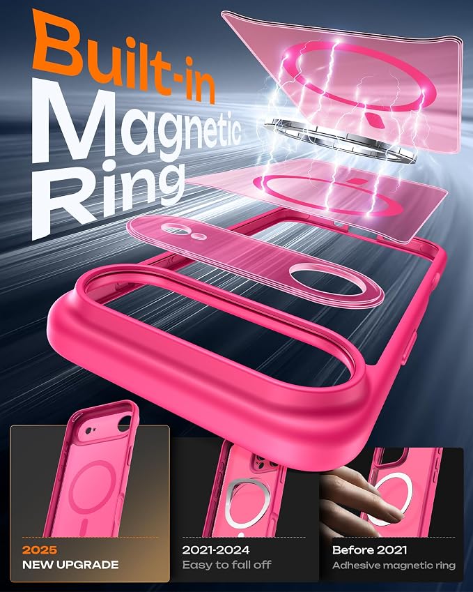 TOCOL for iPhone Air Case, Compatible with Magsafe Charger, Full Camera Protection, Drop Protection, Translucent Matte Phone Case for iPhone 17 Air 6.5 inch (Hot Pink)