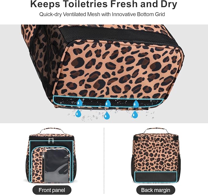 F-color Shower Caddy Portable for College Dorm Essentials - Large Hanging Sturdy Handle Toiletry Tote Bag with Hook, Multiple Pockets, Quick Dry Organizer for Camping, Travel, Gym, Leopard