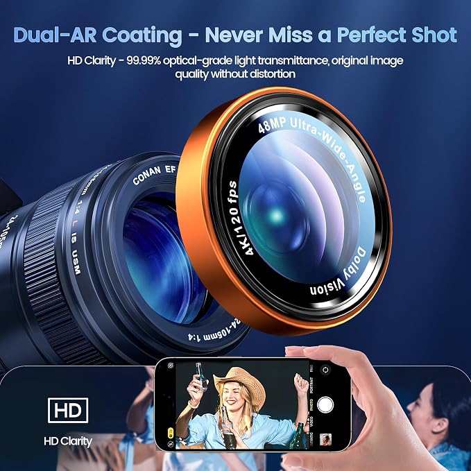 CACOE Camera Lens Protector for iPhone 17ProMax/17Pro/16ProMax/16Pro/15ProMax/15Pro/14ProMax/14Pro, [Anti-Scratch] [Drop-Proof][Strong-Adhesion] Camera Screen Cover(Orange)