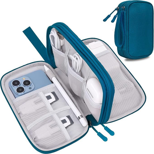 Lacdo Electronic Organizer, Travel Cable Organizer Bag Pouch Tech Electronic Accessories Carry Case Portable Double Layers Charger Case for Cable, Cords, Charger, Phone, Earphone, Power Bank, Green